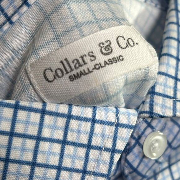 Collars & Co Polo Shirt Mens S Blue White Plaid Preppy Dress Collar Classic NEW - Picture 3 of 7